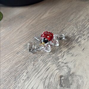 Source Unknown Red and Black Crystal Ladybug on Clear Glass Leaf Accent